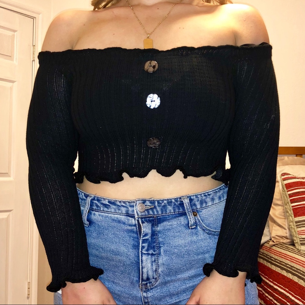 black knitted off the shoulder blouse